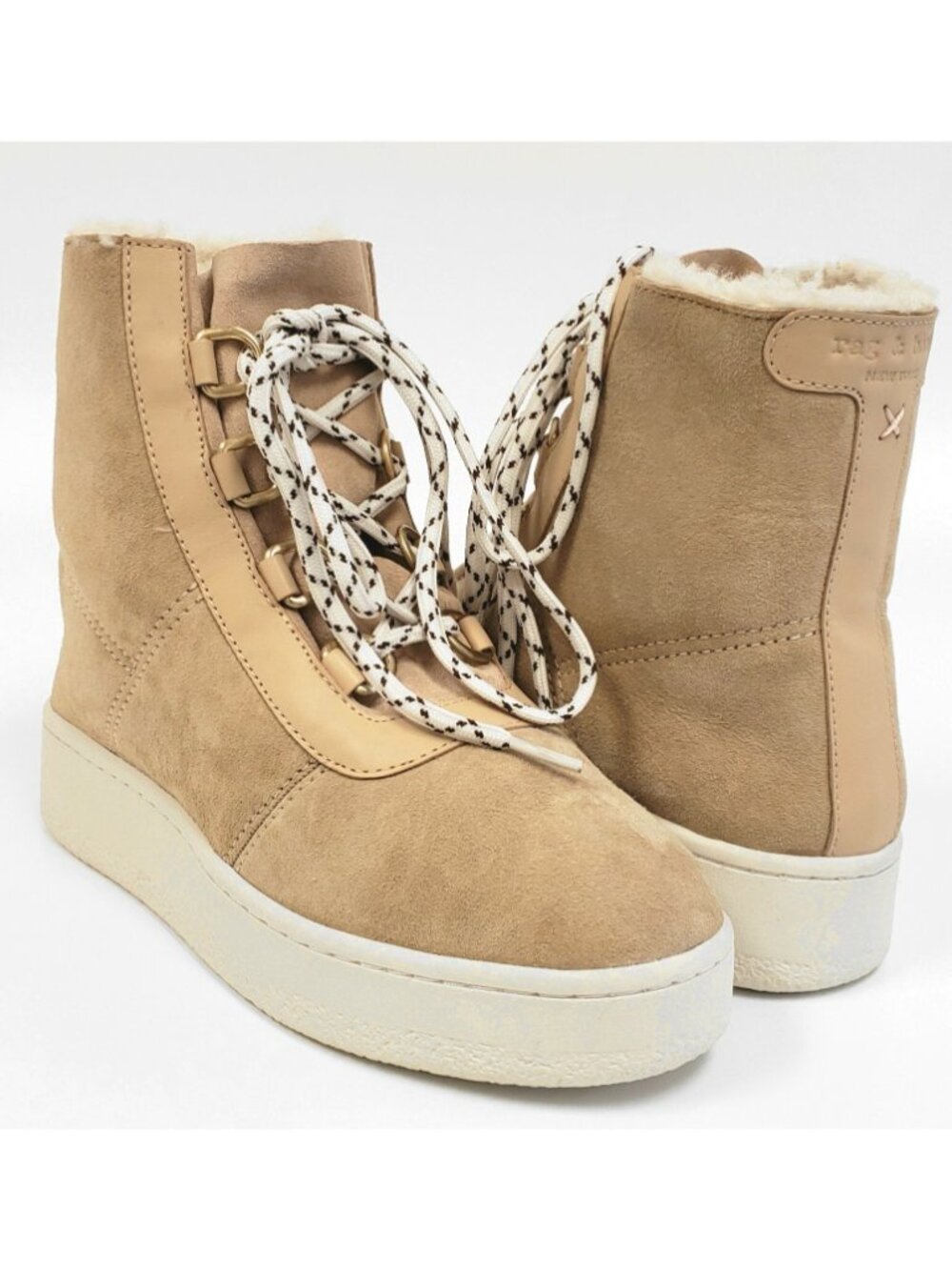 Rag & Bone Oslo Suede & Shearling Lace Up Winter Boots Stone Beige Size 37, US 7 - Picture 4 of 6